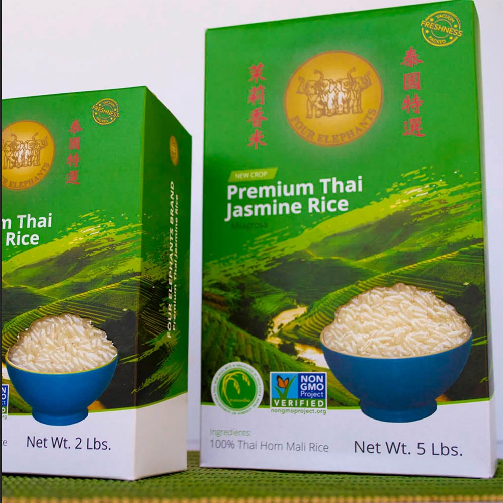 Four Elephants Premium Thai Jasmine Rice Certified Non-GMO 5 lbs Four Elephants Premium Thai Jasmine Rice Certified Non-GMO 5 lbs